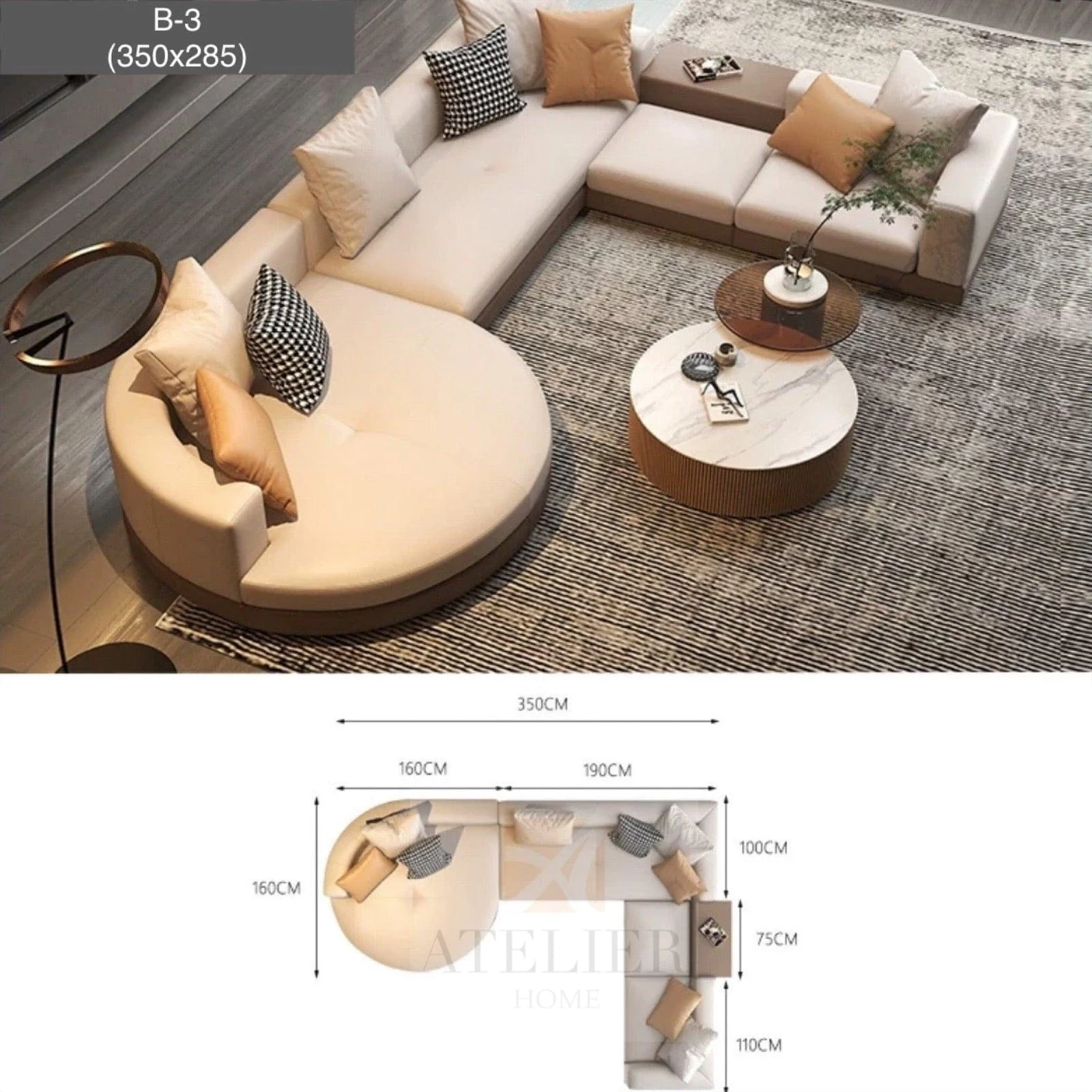 Alyssa Designer Sectional Round Chaise Sofa - Image 17