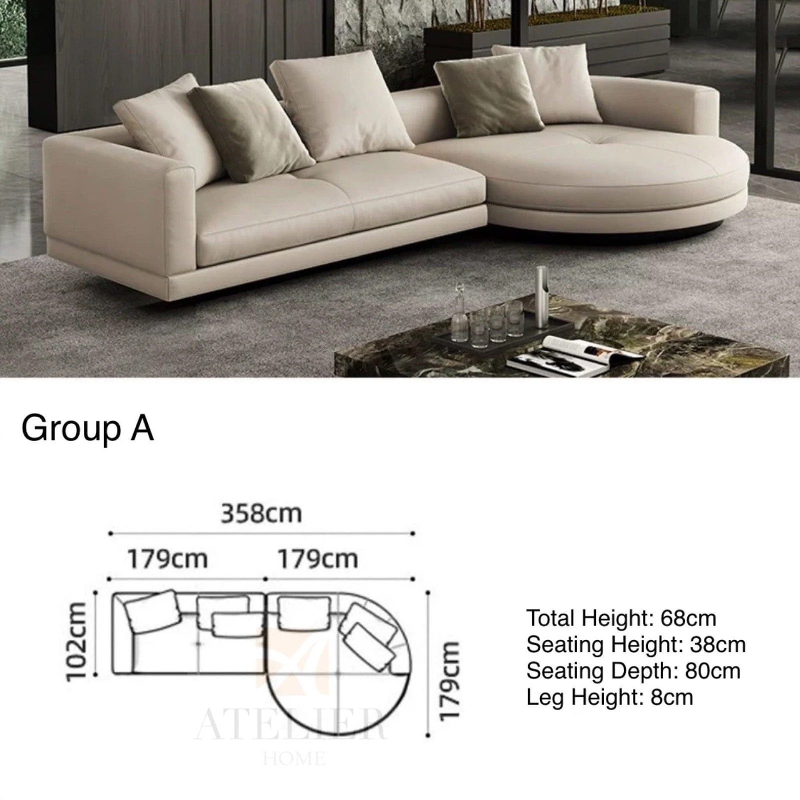 Alyssa Designer Sectional Round Chaise Sofa - Image 12