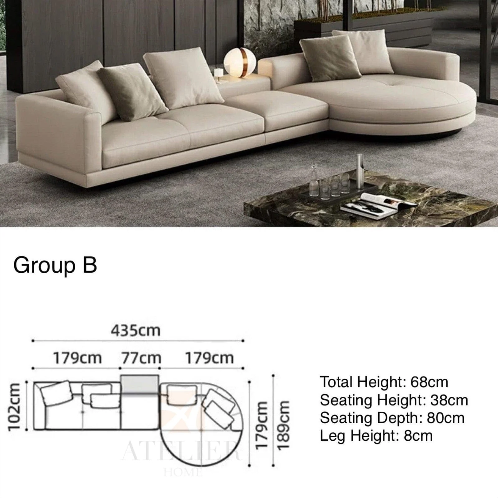Alyssa Designer Sectional Round Chaise Sofa - Image 13