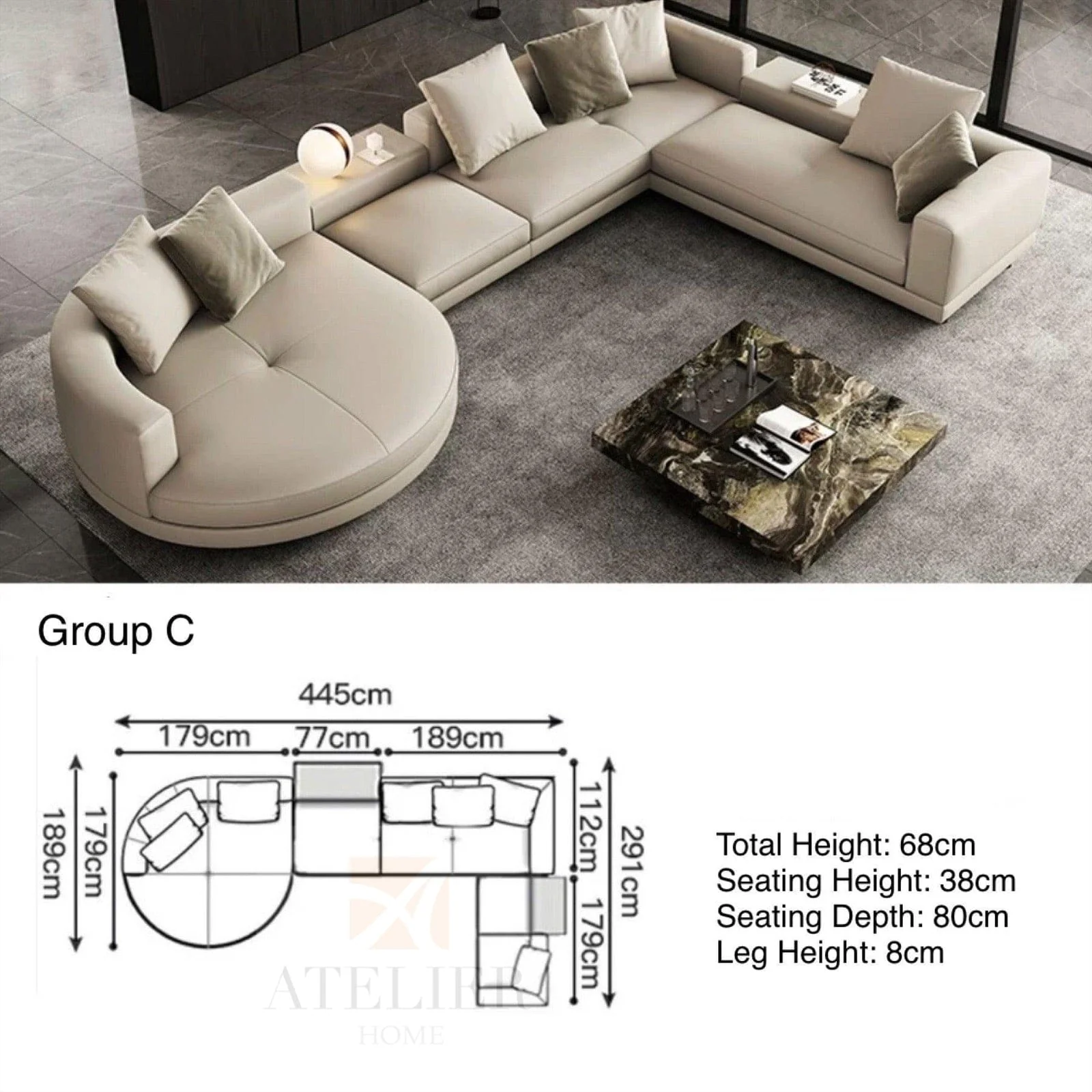 Alyssa Designer Sectional Round Chaise Sofa - Image 14
