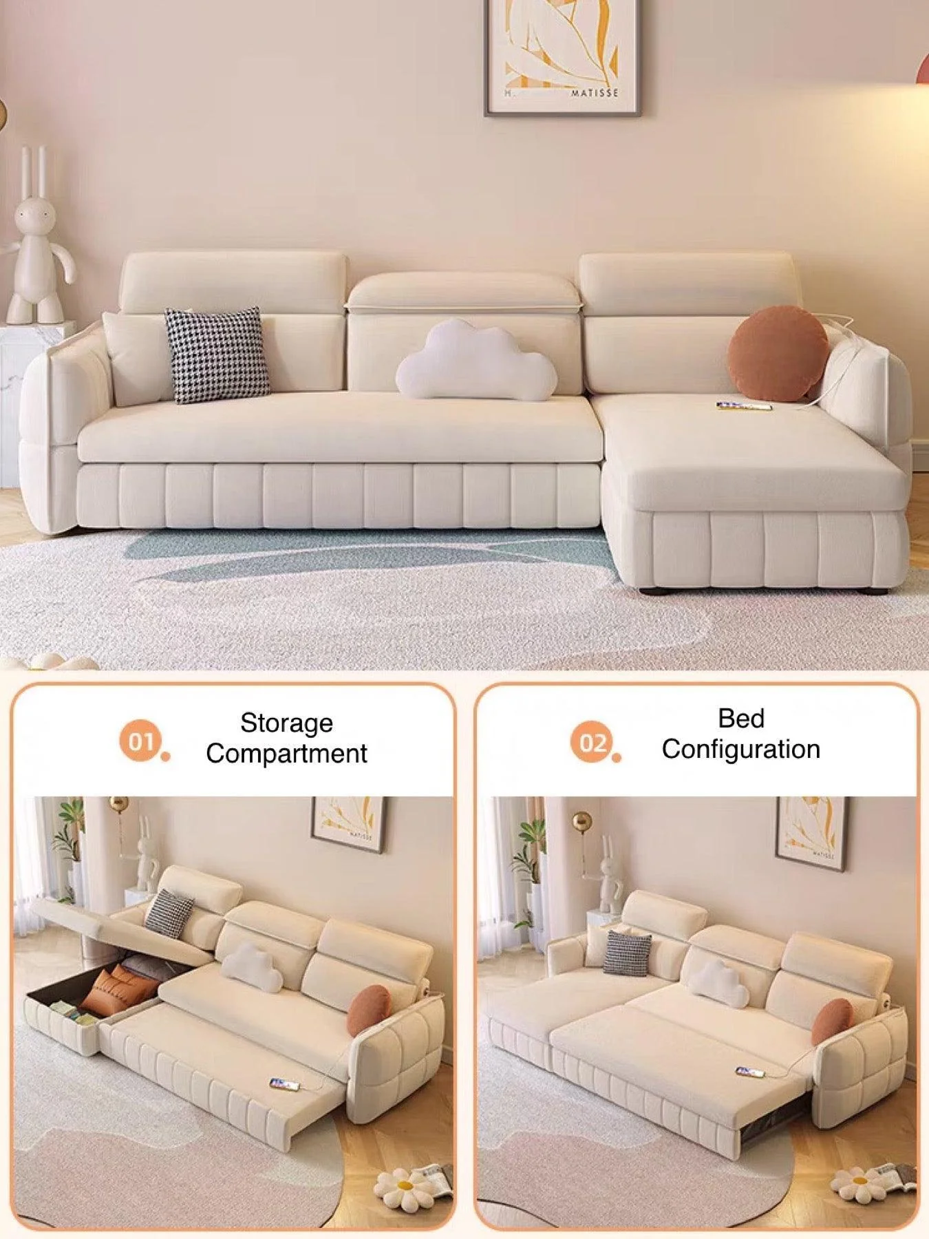 Ariyo Scratch Resistant Storage Sofa Bed - Image 6