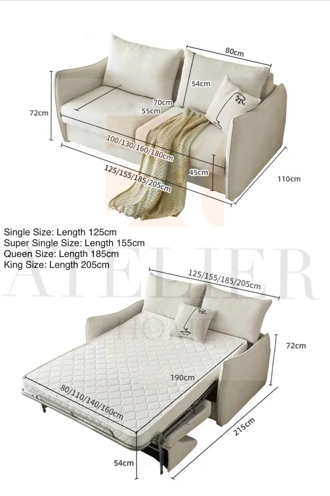 Charles Foldable Sofa Bed with Mattress - Image 15